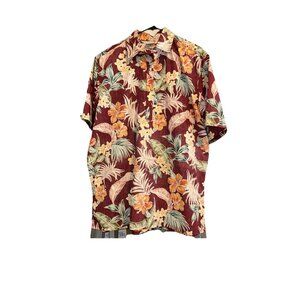 Go Barefoot Men's XL Hawaiian Tradition Shirt Burgundy Floral Cotton XL Pullover